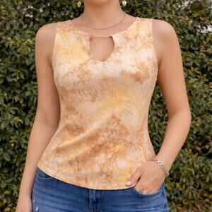 Vintage 90s Fashion Bug Tie-Dye Gold Brown Women’s Tank Large Y2K Hippie Boho